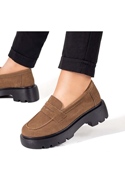 Modlet.ro Mocasini damă din piele întoarsă maro cu talpă groasă MOD09889