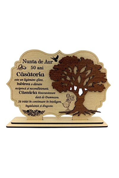 OEM Tablou din lemn - Cadou personalizat pentru Nunta de Aur – 30x20 cm, crem