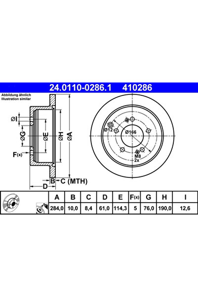 Ate Set Discuri Frana Hyundai Santa Fe 1/Trajet/Tucson Kia Sportage 2/Sportag...