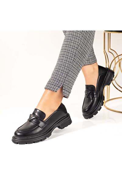 Modlet.ro Γυναικεία μαύρα loafers με παχιά σόλα MOD10049