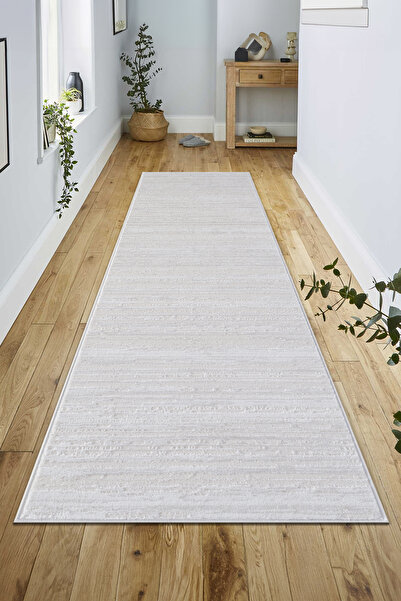 Badelya Home Krem Açık Gri Pamuk Taban Modern Desen Özel Ölçü Salon Koridor Çocuk Antre Oturma Odası Halı Yolluk