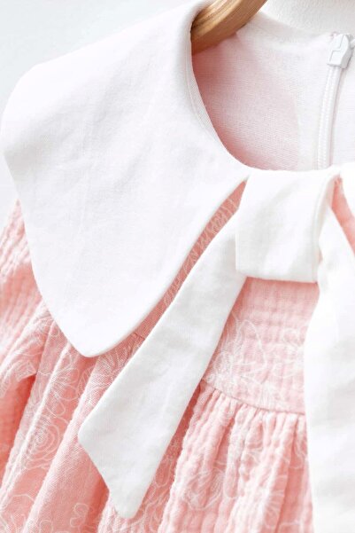 Banamio فستان موسلين مبطن بياقة كبيرة ومزين بطباعة الزهور للفتيات الصغيرات من ليها