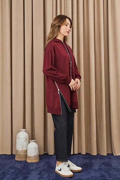 Puane Kadın Fermuar Detaylı Tunik - 10731TUN - Bordo