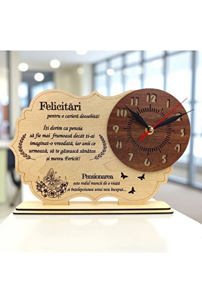 OEM Personalized wooden clock with personalized message, gift for Pensioner, model 2 – 30 cm, cream