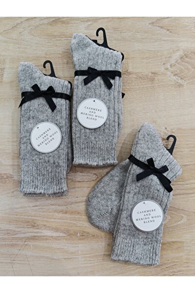 ÜNLÜ ÇORAP Кашмирски вълнени чорапи, сиви, 3 чифта