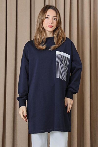 Puane Women's Pocket Detailed Tunic- 10719Tun - Navy