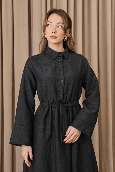 Loreen Kadın Belden Tünelli Kapitone Elbise - 20713ELB - Siyah