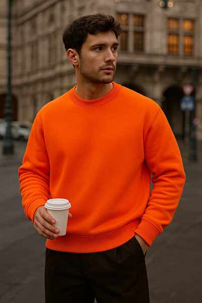 COMBİNE MİCHAİL Pulover lung portocaliu de iarnă oversize pentru bărbați