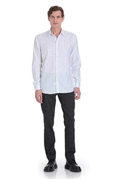 Hatemoğlu Black Comfort Fit Striped Slim Collar 100% Cotton Long Sleeve Sports Shirt