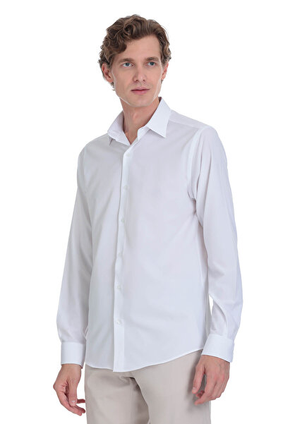 Hatemoğlu White Comfort Fit Slim Collar Long Sleeve Casual Shirt