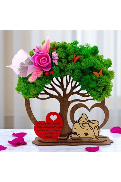 OEM Decorative wooden tree with lichens for Godparents "A pretty girl will ask you.." model 2 - Personal gift