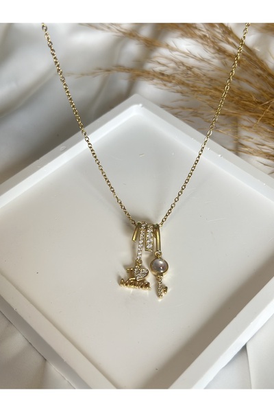 stainles steel Kadı Çelik charmlı gold kolye