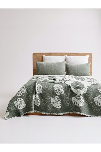 Şaheser Forest Blue Six-Layer Muslin Bedspread Set – 100% Cotton, Soft Texture