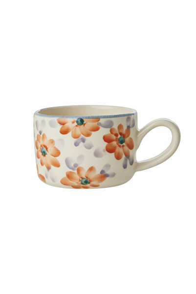 RICE El Yapımı Seramik Kupa - Turuncu Çiçek