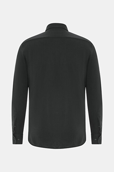 W Collection SİYAH UZUN KOLLU ÖRGÜ DESENLİ GÖMLEK