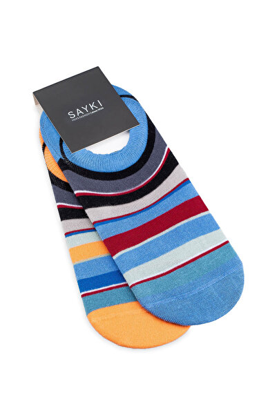 Hatemoğlu A.Navy Blue - Orange 2-Piece Striped Ballerina Socks