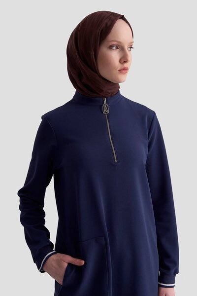 Armine Trend Ribbed Half Zip Tunic Navy Blue 25Kt443