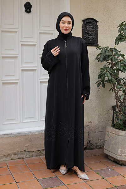 Armine Trend Boydan Zippered Stone Detailed Ferace-Black 25Ytd813