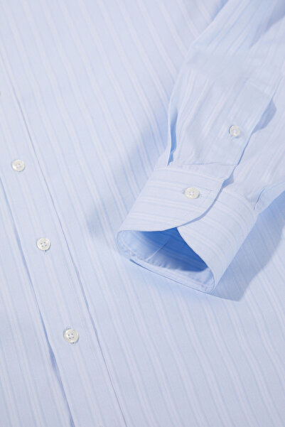 W Collection MAVİ UZUN KOLLU JAKARLI GÖMLEK