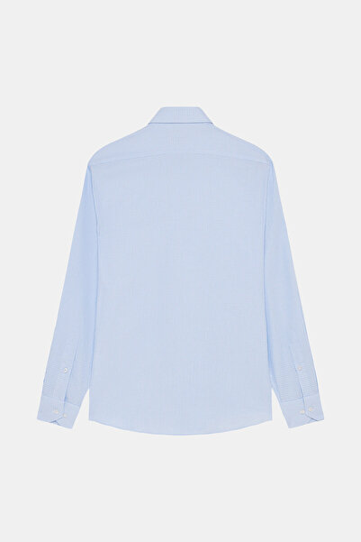 W Collection MAVİ UZUN KOLLU JAKARLI GÖMLEK