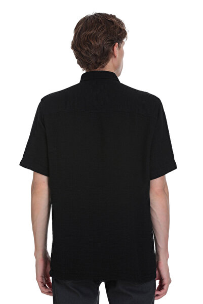 Hatemoğlu Black Comfort Fit Button down Collar 100% Cotton Short Sleeve Casual Shirt