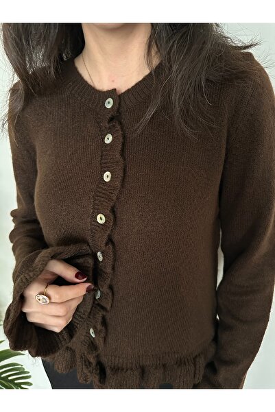BELISTIL سترة تريكو ذات أكمام مكشكشة وتفاصيل مكشكشة باللون البني