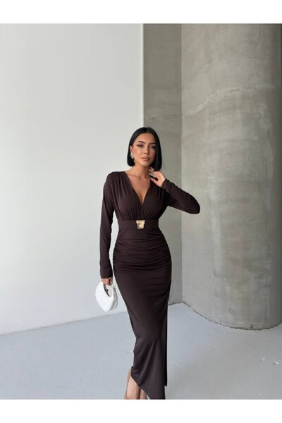 cemo KRUVAZE AKSESUARLI MAXİ ELBİSE