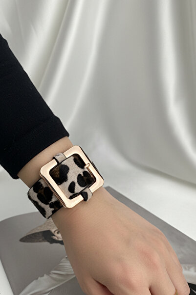 Modex Leopard Patterned Large Buckle Detailed Bracelet (25cm)