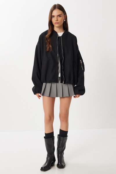 Lovelyİstanbul Oversize Kaşe Bomber Ceket LFG0167 SİYAH
