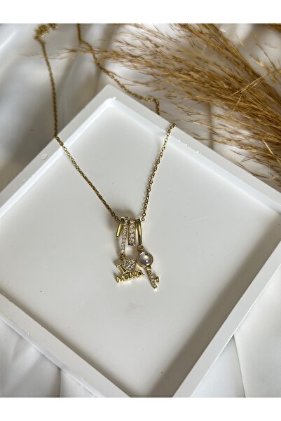 stainles steel Kadı Çelik charmlı gold kolye