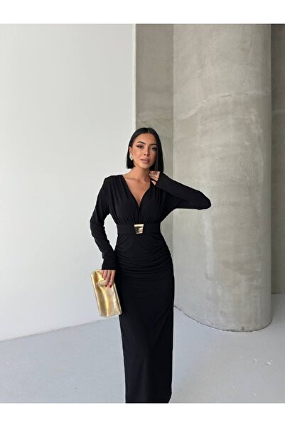 cemo KRUVAZE AKSESUARLI MAXİ ELBİSE