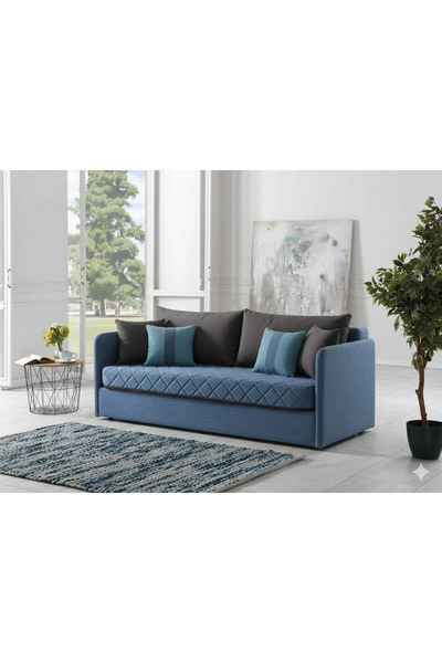 Meşe Home Siesta Fonksiyonel Kanepe Koltuk Metal Bazalı Yataklı Süngerli Mavi Plastik Ayaklı