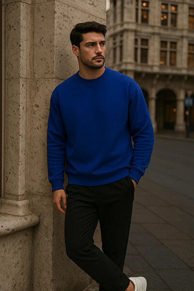 COMBİNE MİCHAİL Pulover lung albastru de iarnă oversize pentru bărbați