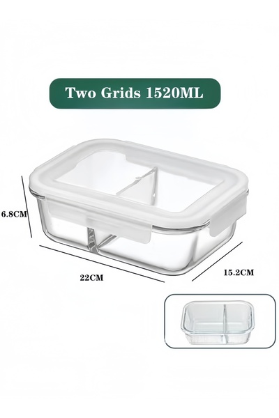 XIUWOO صندوق غداء كبير قابل للاستخدام في الميكروويف من قطعتين مصنوع من زجاج البورسليكات العالي، مقسم إلى صندوق غداء فاكهة، أبيض