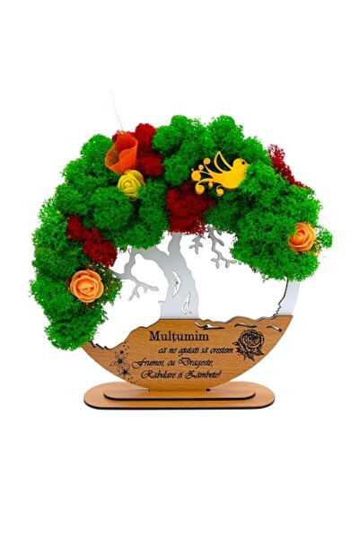 OEM Tree of Life artwork with stabilized lichens, personalized message, 20 cm, white