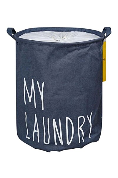 QiaoKai سلة غسيل مطبوع باللون الأزرق/الأبيض 50×40 سم