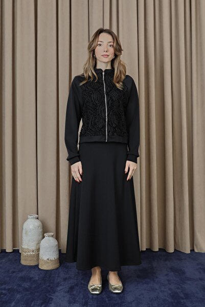 Puane Women's Lace Detailed Zippered Jacket Set - 14385Tks - Ecru