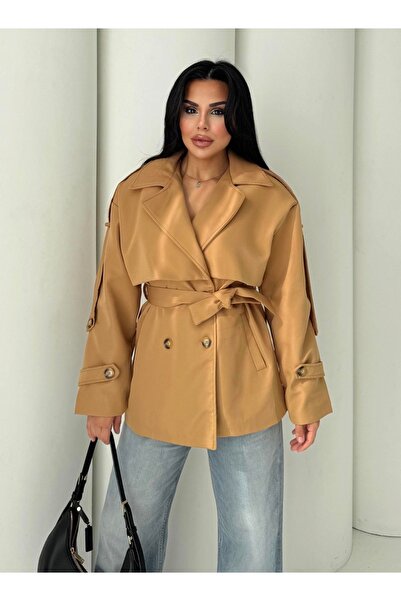 KEDİ Camel Kemerli Kısa Trençkot