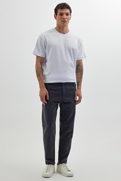 Tudors Erkek Regular Fit Bol Kesim Denim Yıkamalı Efektli Esnek Gri Jean Kot Pantolon