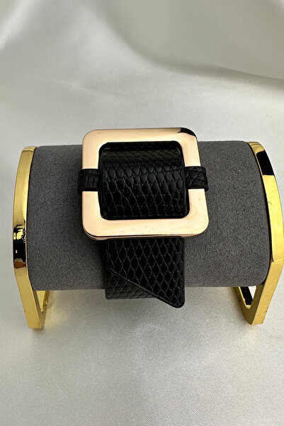 Modex Textured Black Leather Metal Buckle Detail Bracelet (25cm)