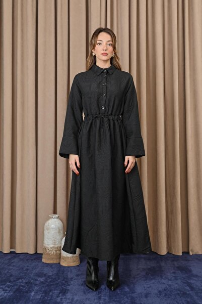 Loreen Kadın Belden Tünelli Kapitone Elbise - 20713ELB - Siyah