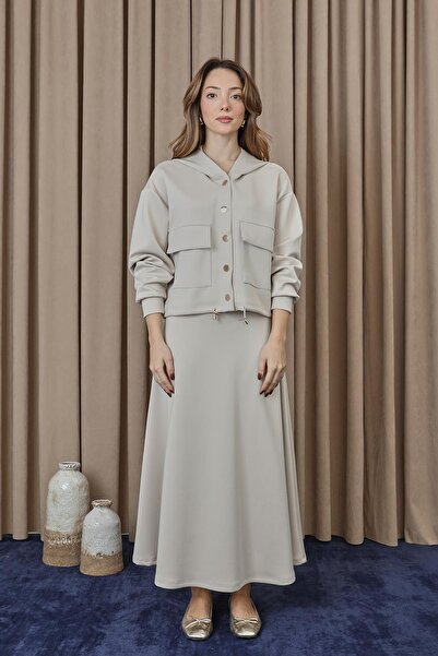 Puane Kadın Çıtçıt Detaylı Etekli Takım - 14377TKS - STONE