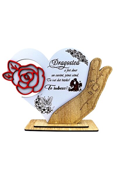 OEM Decoratiune tablou inima cu trandafir, personalizat cu mesaj standard , 2...