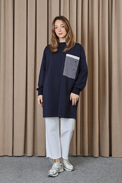 Puane Women's Pocket Detailed Tunic- 10719Tun - Navy