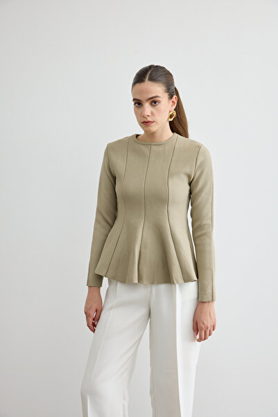 EMNORA Belden Oturtmalı Triko Bluz Çağla Yeşili