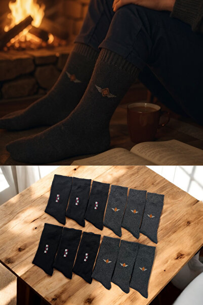KAYS Men's 5-Piece Towel Cotton Socks Set Black Smoked Winter Thick Texture