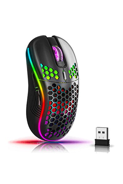 Timebox Mouse de gaming wireless, 80g, 1600DPI, receptor USB 2.4G, LED RGB, 7 butoane, design ergonomic, negru
