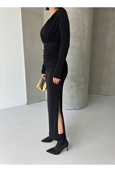 cemo KRUVAZE AKSESUARLI MAXİ ELBİSE