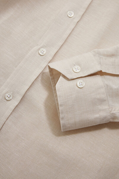 W Collection Beige Long Sleeve Cotton/Linen Shirt