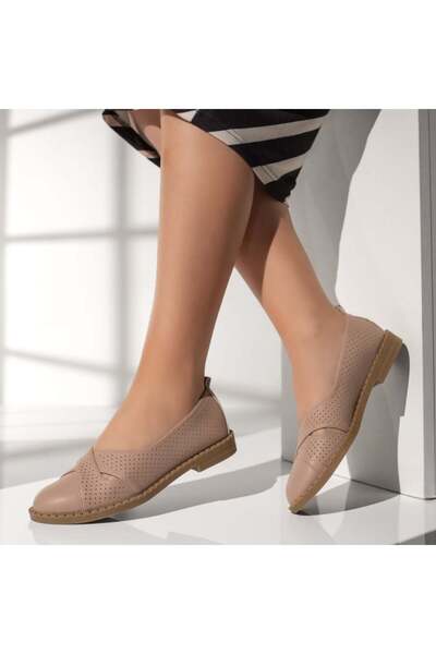 Modlet.ro Women's dark beige perforated ballet flats MOD13374